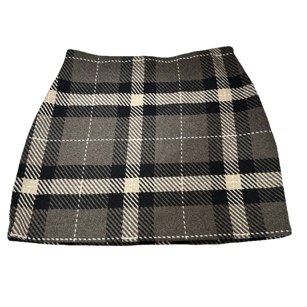 H&M Mini Skirt Womens Size 8 Black Dark Gray Plaid Side Zip Up Fully Lined Tweed